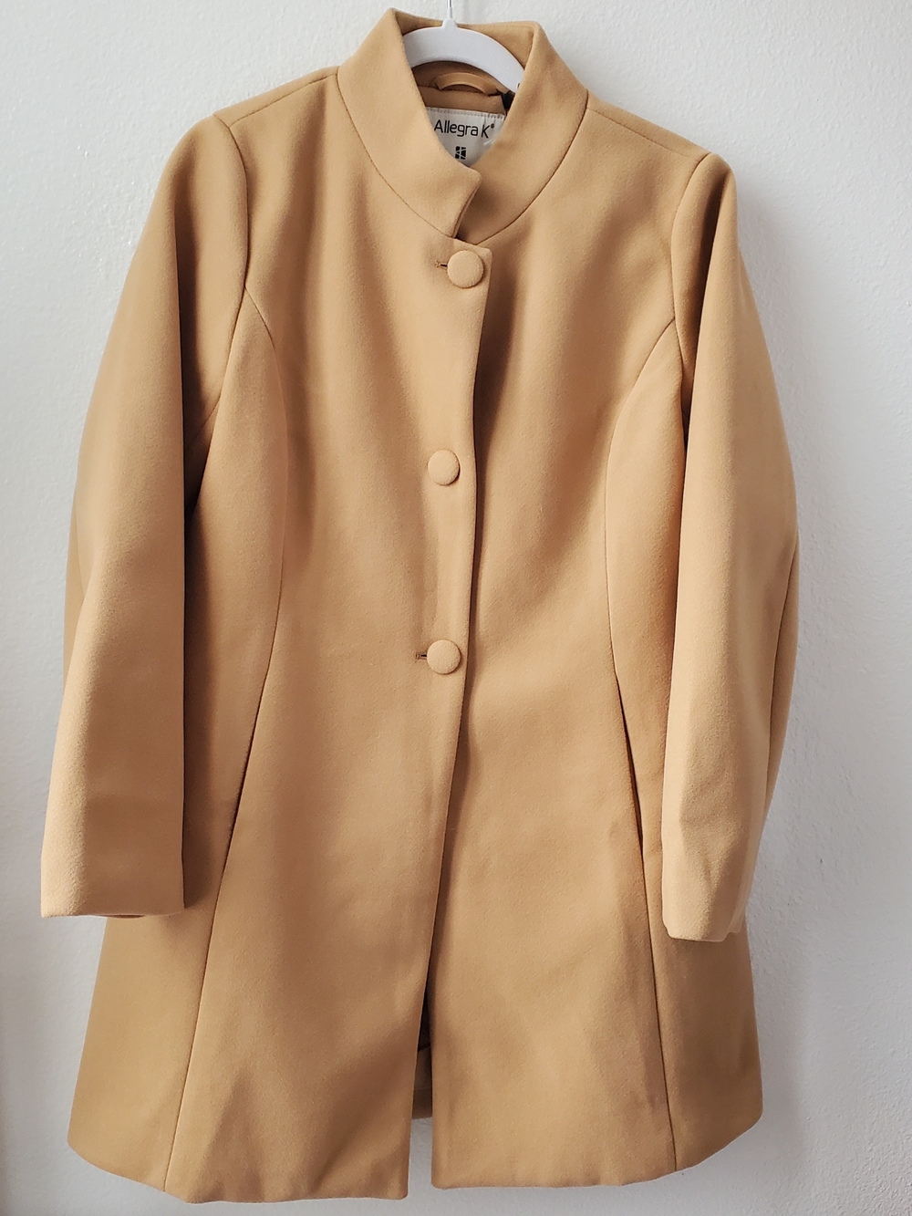 NWT Allegra K Camel Single-Breasted Stand Collar Winter Coat - Size M